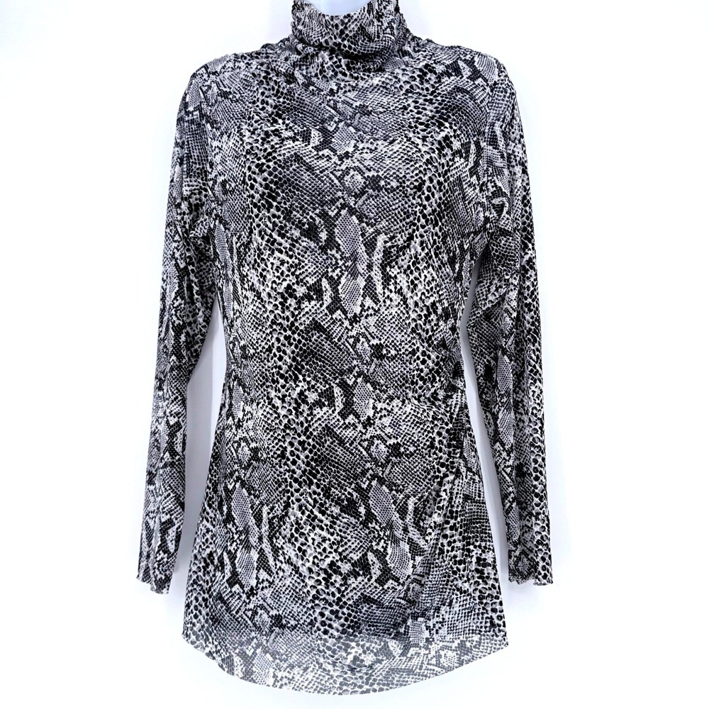 Pendleton Womens Snakeskin Mesh Turtleneck Top Mini Dress Black White Size M